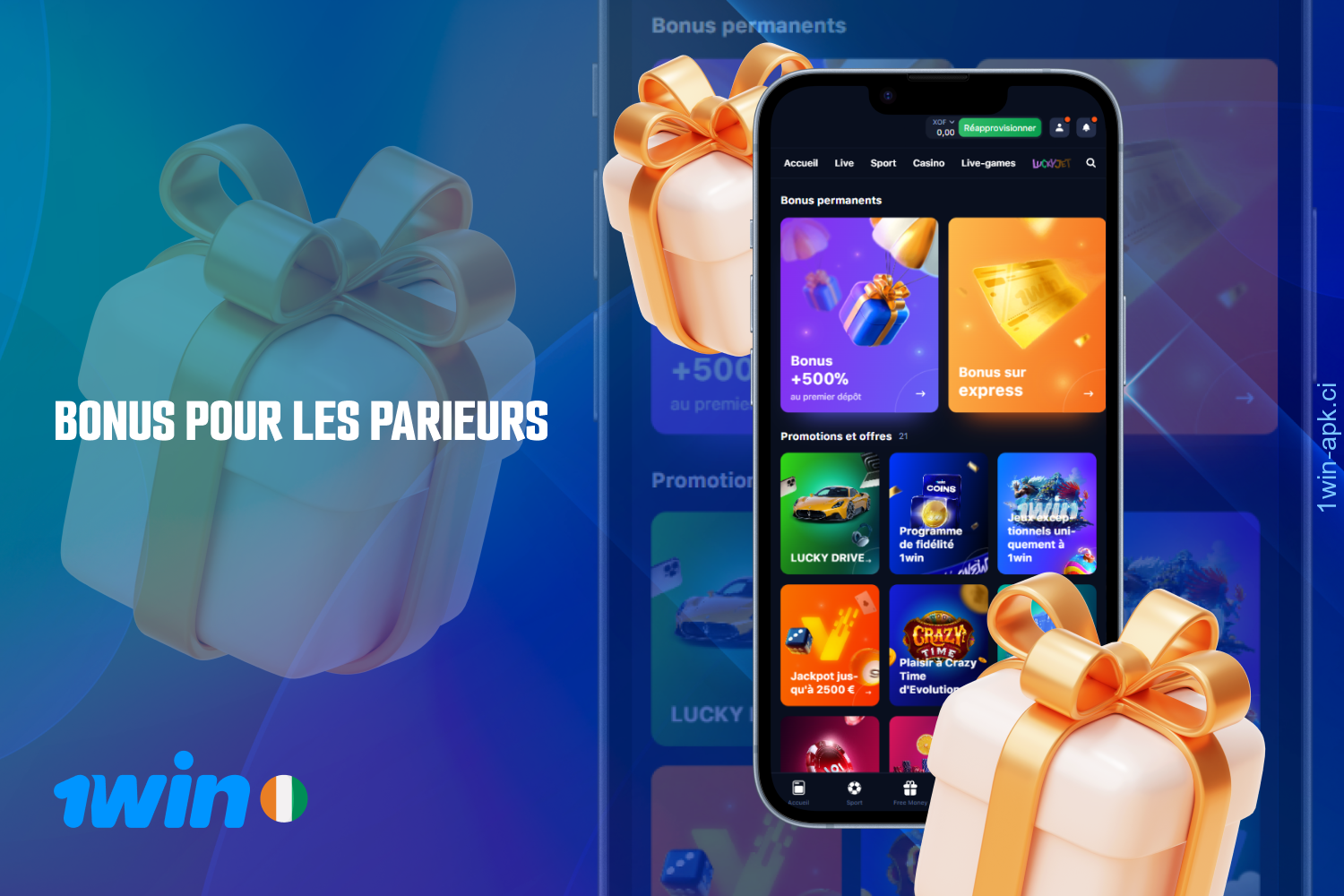 L'application 1win offre un large éventail de promotions pour les nouveaux joueurs et les joueurs réguliers en Côte d'Ivoire